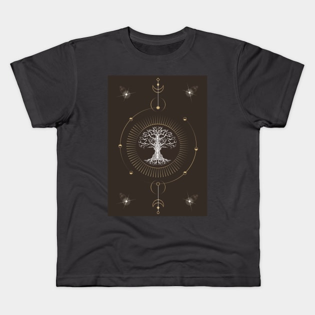 Astral Tree of Life Kids T-Shirt by Wild Green Leaves